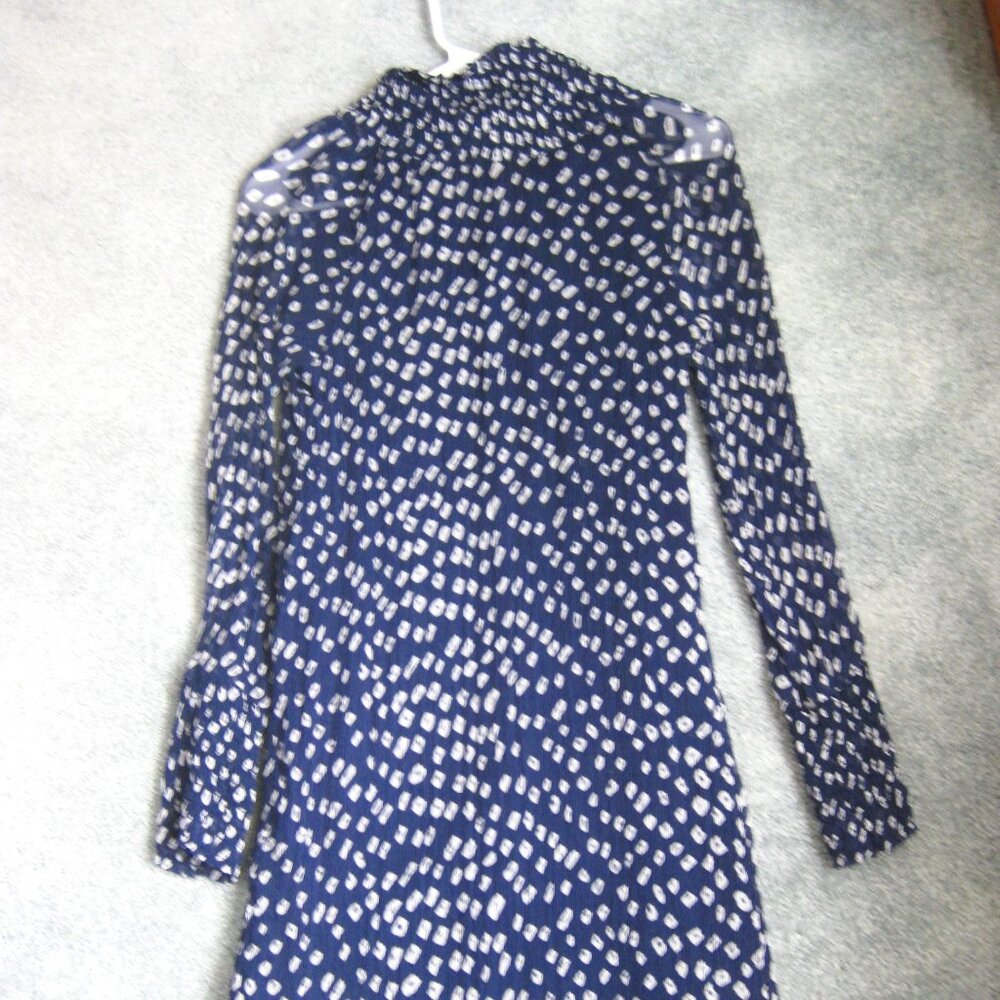 Velvet by Graham Spencer Dress Small Navy Blue Dots Stretch Sheer Gauzy Womens